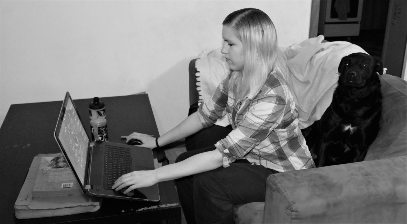 Black and white computer and girl